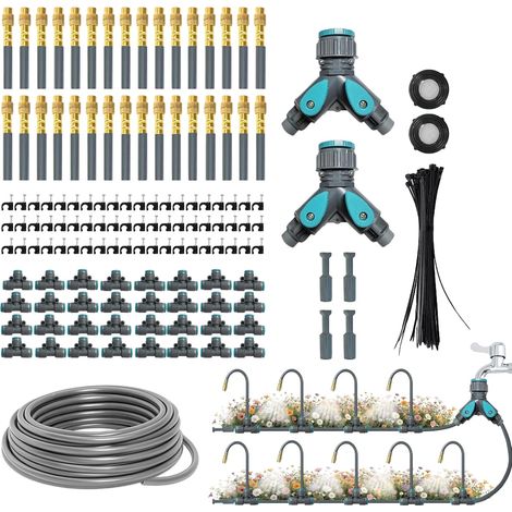 Kit Arrosage Automatique Complet 60M - Système Micro-Irrigation avec Tuyau Gris 4/6mm et Buses en Laiton Réglables, pour Plantes, Fleurs et Potagers (1/5)