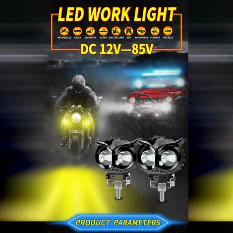 Projecteurs LED pour moto, lampe de travail, éclairage bicolore (feux de route/croisement), feu antibrouillard, étanche IP68, 12-85V, pour voiture, moto, camion, SUV, bateau. (1/5)