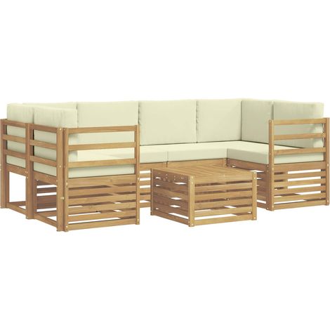 Outdoor Sofa Set with Cushion 7 pcs White and Cream Polyester vidaXL (1/5)