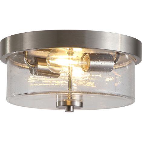 Searchlight Preston Plafonnier encastré, argent satiné, verre bullé IP44 2x E27 (1/5)