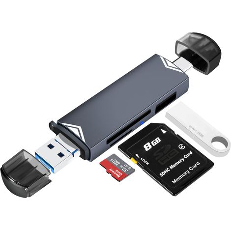 SD-Kartenleser, USB-Kartenleser mit drei Anschlüssen (A/C/Micro), 3-in-1-Kartenleser, Micro-SD-Adapter für USB/SD/Micro-SD/TF/SDHC/SDXC-Flash-Laufwerke, kompatibel mit Laptops und Mobiltelefonen
