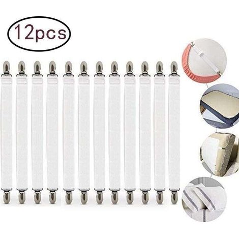 Tendeur De Draps Réglable, Tendeur De Draps Élastique 12 Pièces, Tendeur De Draps Blanc, Tendeur De Draps Avec Clips Métalliques, Pour Drap De Lit, Matelas, Planche À Repasser Ou Canapé (1/4)