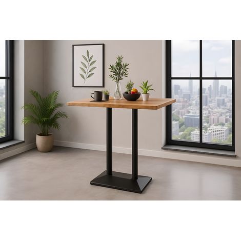 Bistrotisch Baumkante massiv Mango naturfarben Doppelsäulengestell schwarz 100 x 60 cm IAN (1/4)