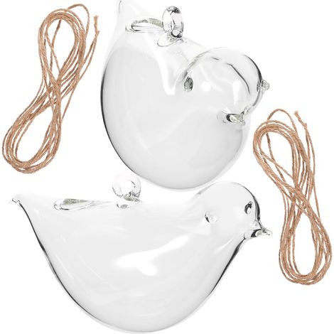2 pots de fleurs suspendus en verre, motif oiseau créatif (1/5)