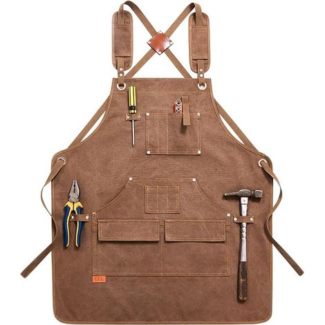 Ortviai Delantal de Trabajo de Lona Gruesa con Bolsillos Grandes y Tirantes Ajustables – Ideal para Carpintería y Jardinería (1/5)