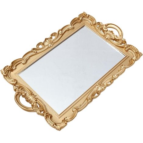 Plateau Miroir Décoratif en Verre Vintage, Plateau de Toilette pour Rangement Parfums et Cosmétiques, Dimensions Moyennes, Couleur Transparente, pour Salle de Bain et Chambre,'-'-