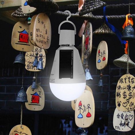 Lampe solaire LED, culot E27, étanchéité IP65, compatible avec une utilisation intérieure et extérieure, lampe de secours LED portable avec crochet, idéale pour le camping, la randonnée, le trekking e