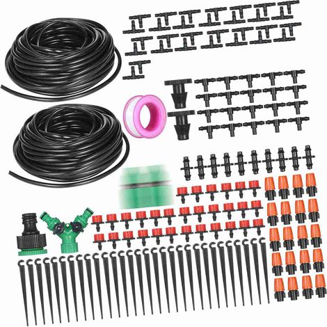 Kit d'arrosage goutte à goutte pour plantes, système d'arrosage DIY avec buses, brumisateurs et goutteurs, tuyau de 30 mètres pour jardin, pelouse et terrasse. (1/5)