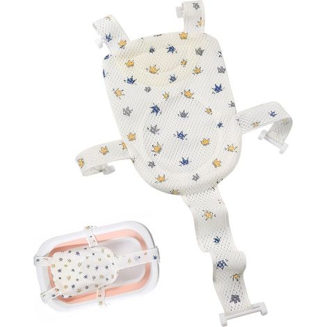 Coussin de Bain pour Bébé, Réducteur de Baignoire pour Nouveau-Né, Hamac de Bain avec 5 Sangles de Sécurité, Filet Respirant et Confortable, Anti-Glissant, Facile à Installer (1/5)