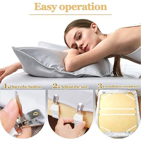 Tendeur Drap Housse, Élastique, Attache Sangle de Maintien Ajustable, pour Matelas,Planche à Repasser Ou Canapé (Blanc) (1/2)