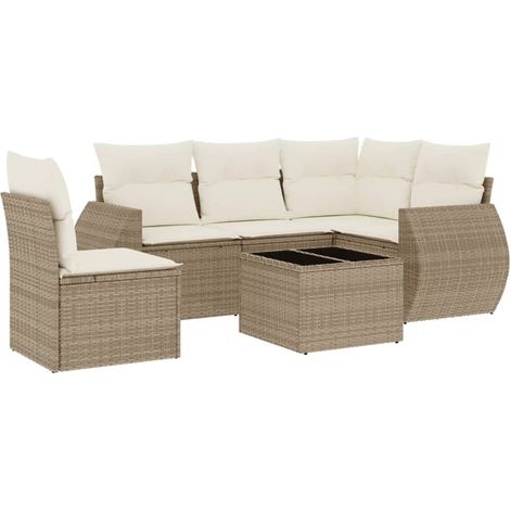 Juego de sofás jardín con cojines 6 pzas ratán sintético beige vidaXL (1/5)