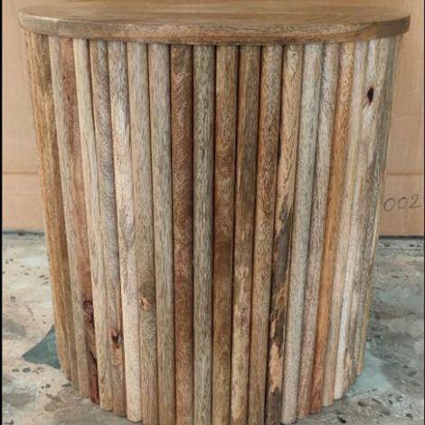 Ribbed Round Side Table - Mango Wood - L40 x W40 x H40 cm - Light Finish