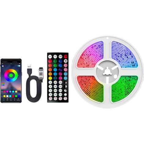 Bande LED RGB USB 5V Ambiance Bureau Télécommande App 16 Couleurs Mode Musique Adhésif (1/2)