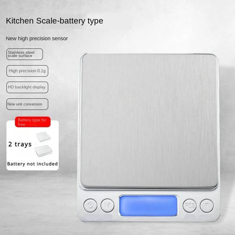 Balance de cuisine numérique de poche (3000 g, pile de 0,1 g) en acier inoxydable, mini balance électronique de précision pour bijoux, pesée au gramme près (1/3000 g). (1/5)