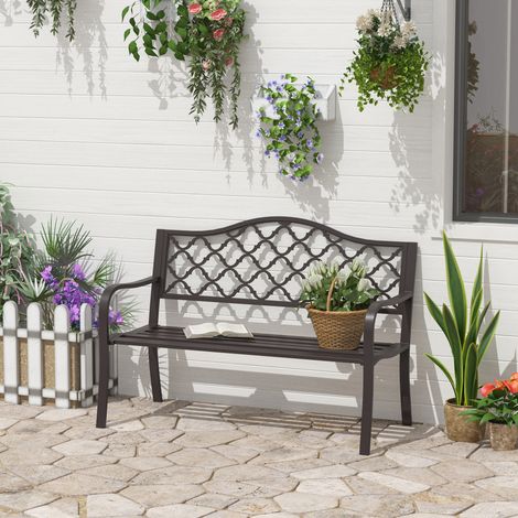 Banc 3 Places de Jardin terrasse Style Rural Chic 128L x 60l x 89H métal cm époxy anticorrosion Fonte Brun (1/4)