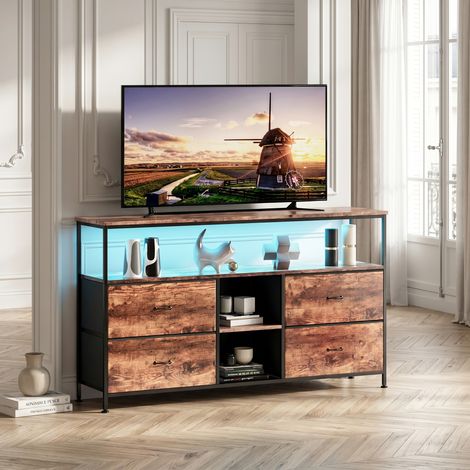 Commode 4 tiroirs en tissu, Éclairage LED Réglable, Meuble Buffet, Meuble Rangement Cadre en Métal, Support TV pour chambre, salon (1/5)