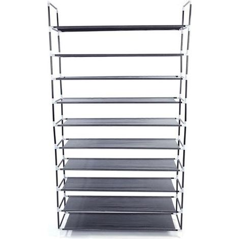 Étagère à chaussures à 10 niveaux DIY en métal de rangement de chaussures pour salon, dressing et couloir - Noir--100cm (1/4)