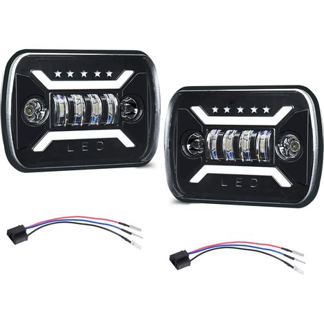 Set di 2 fari a LED rettangolari H6054 da 12,7 x 17,8 cm e 17,8 x 15,2 cm con anabbaglianti e abbaglianti, sostituzione DRL per Jeep Ford Chevy GMC Dodge, colore nero. (1/5)