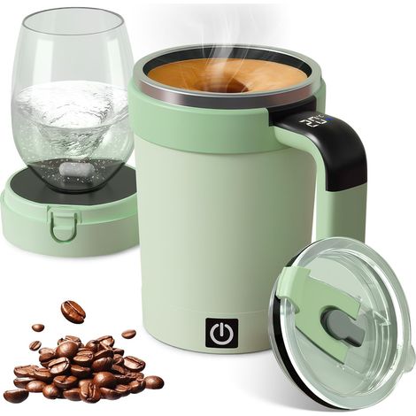 Gobelet mélangeur automatique, 380 ml, avec couvercle et écran tactile LCD, affichage de la température, gobelet mélangeur magnétique automatique en acier inoxydable, tasse à café, agitateur (1/5)