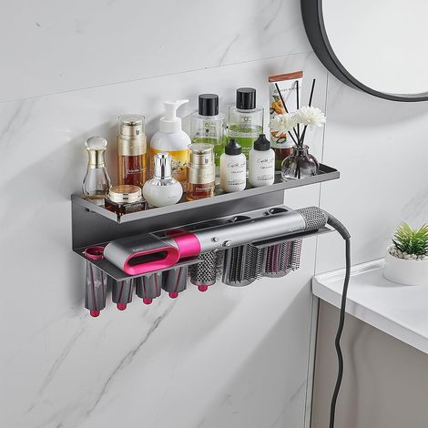 Support mural 2 en 1 pour Dyson Airwrap, 2 en 1 Sans perçage - Pour Dyson Airwrap - Rangement facile - Esthétique - Sèche-cheveux Dyson - Support mural et organiseur en métal durable (1/5)