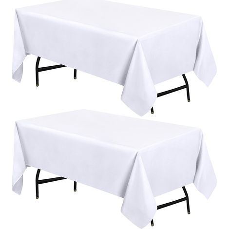 Mantel rectangular de 152 x 213 cm (juego de 2, blanco), lavable a máquina, ideal para fiestas, eventos, bodas y restaurantes. (1/5)