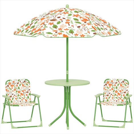 Ensemble table et chaises enfant avec parasol réglable et Vert (1/5)