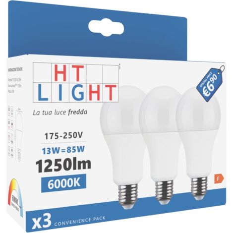 Alca power a60 13w 175-250v 1250lm 6000k e27 lampada a led box da 3pz