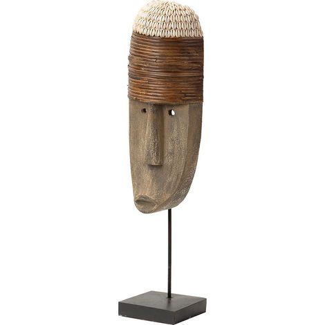 Masque coquillage décoratif en bois 16 x 12 x 50 cm