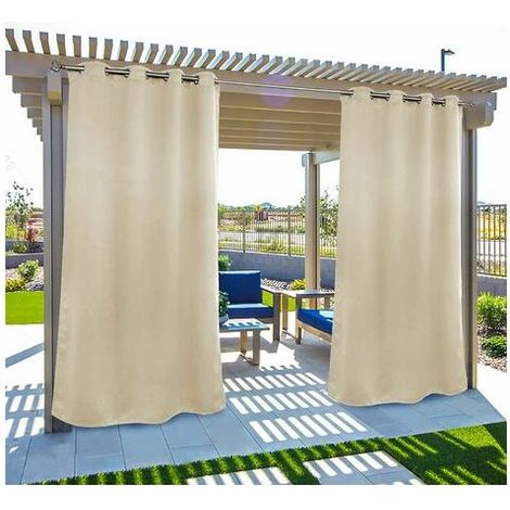 Rideaux d'extérieur 132 x 213 cm – 2 panneaux beige – Protection UV et coupe-vent – Résistant à la moisissure et à la décoloration – Qersta