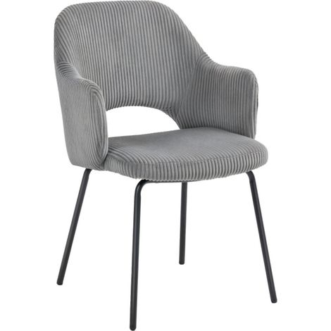 Chaise de salle à manger en velours côtelé gris - Design coque, pieds métal avec coussins - Confort et style - 62.5x57x85.5cm (1/5)
