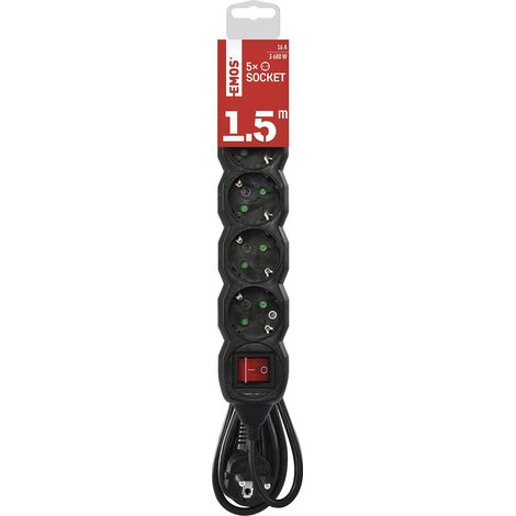 Bloc multiprise 5 Prises 1,5 m avec Interrupteur 5 Prises Schuko orientées à 45° 250 V, 16 A, 3680 W Isolation PVC H05VV-F3G 1,5 mm² Protection renforcée Contre Les Contacts IP20 (1/5)