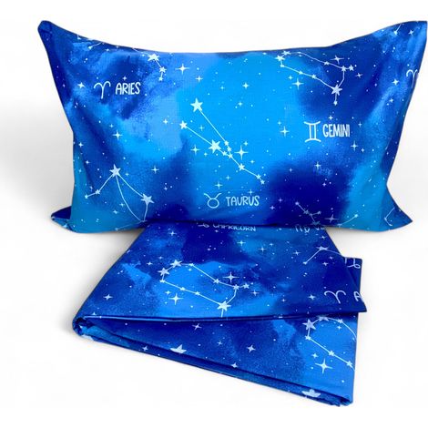 Completo Lenzuola Blu – Segni Zodiacali Mistici – Cotone 100% Made in Italy – Qualità Artigianale 1 piazza e mezza
