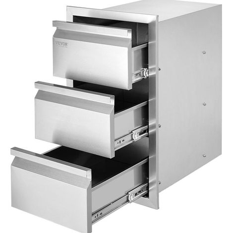 Tiroir de cuisine d’extérieur 3 niveaux, rangement en acier inoxydable avec rails coulissants, pour barbecue (1/5)