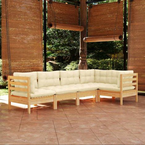 vidaXL Muebles de jardín 5 piezas cojines madera de pino crema (1/5)