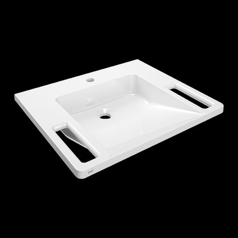 KWC Einzelwaschtisch, EXOS, MIRANIT, 600x125x500 mm, Weiß, Hahnloch, Griff (1/2)