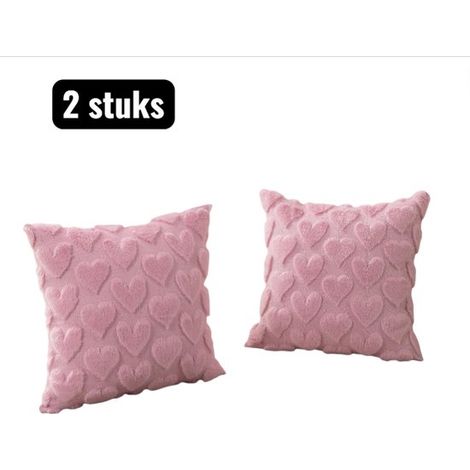 2 piezas，Fundas de almohada，Decoración navideña，Funda de cojín de felpa de 45x45 cm para sofá y cama，Estampado de corazón rosa (1/5)