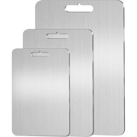 Set di 3 taglieri in titanio, tagliere in acciaio inox 304, tagliere in titanio, taglieri in titanio premium 2025, per cucina, esterni, campeggio, escursionismo, 29 x 20 cm, 34 x 23 cm e 39 x 28 cm (1/5)