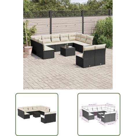 The Living Store 12-tlg. Garten-Sofagarnitur mit Kissen Schwarz Poly Rattan - Gartenmöbel - Outdoor Möbel - Rattan Sofa - PE-Rattan - Esstisch Set (1/3)