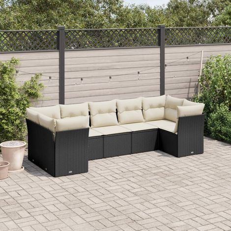 Set de comedor de jardín 7 pzas y cojines ratán sintético negro vidaXL (1/3)