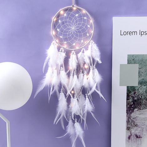 (Violet) Capteur De Rêves en Plumes, Attrape Rêve Lumineux Fait Main Mobiles AttrapeRêves Rétro Romantique Décor pour Fille Mobile Decoratif Maison Chambre Murale Voiture Anniversaire Cadeau