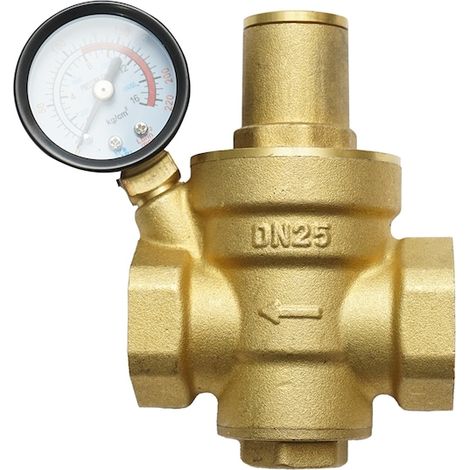 Réducteur de pression d'eau 1 pouce avec crépine et manomètre DN25, régulateur réglable pour installation solaire et maison (1/3)