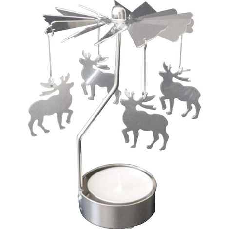 Bougeoir rotatif, petit cadeau en métal pour la maison et la chambre (cerf, argent). (1/5)