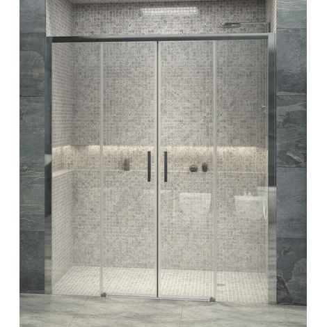 Mampara de ducha frontal de 2 hojas fijas y 2 puertas correderas - Cristal de Seguridad de 6 mm - Modelo CONWAY de 156 - 162 cm - TRANSPARENTE (1/2)