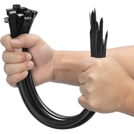 100 black, large cable ties, extra long 400 mm x 9 mm cable ties, UV-resistant nylon, 80 kg load capacity (1/5)