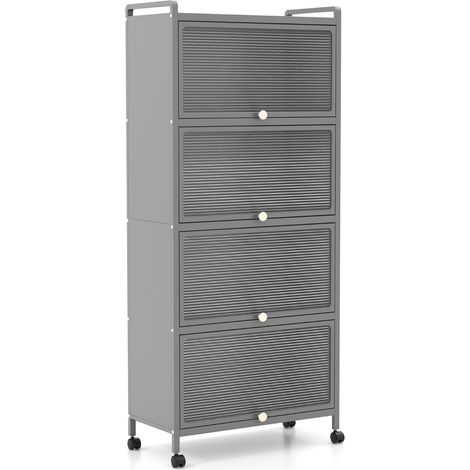 Credenza  Supporto mobile con porte PC a scomparsa, Armadio da cucina autoportante con 4 ruote girevoli 60x32x154cm Grigio (1/4)