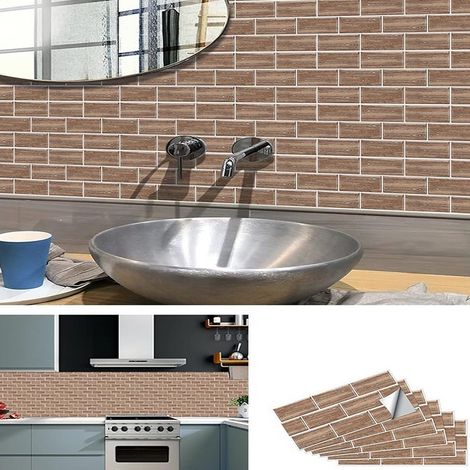 Kit 12 Carreaux Adhésifs 30x15cm - PVC Imitation Parquet Résistant Graisse, Style Décoratif Européen Instantané (1/5)