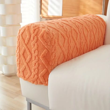 Fundas para brazos de sofá de 2 piezas, suaves y elásticas, con diseño geométrico de jacquard - Lavables y antideslizantes (naranja)