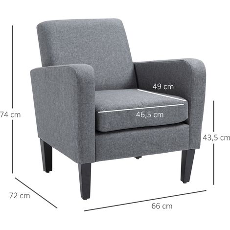 Fauteuil simple en tissu lin avec pieds en bois bien rembourré confortable gris clair dimensions 66x72x74cm (1/4)