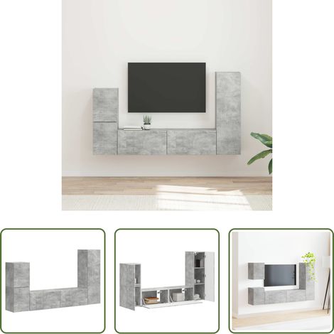vidaXL Wohnzimmermöbel - TV-Schrankset Wandmontiert 4 pcs Beton Grau Holzwerkstoff (1/5)