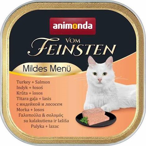 Animonda Cat Vom Feinsten Adult - Mildes Menü Nassfutter für ausgewachsene Katzen - 100g Schale - Pute und Lachs 100g